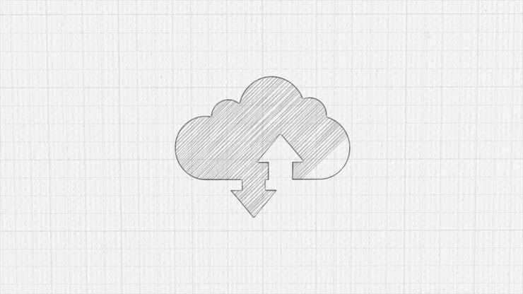 Cloud download and upload icon with color drawing effect. Doodle animation. 4K