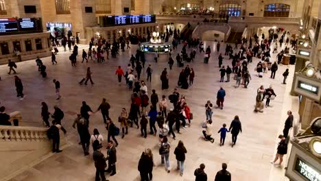 a bustling high-angle view of people moving through grand central terminal
