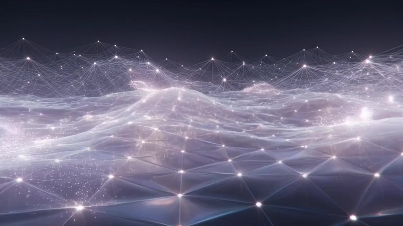 Paisagem de Rede Digital Abstrata com Nós e Conexões Brilhantes