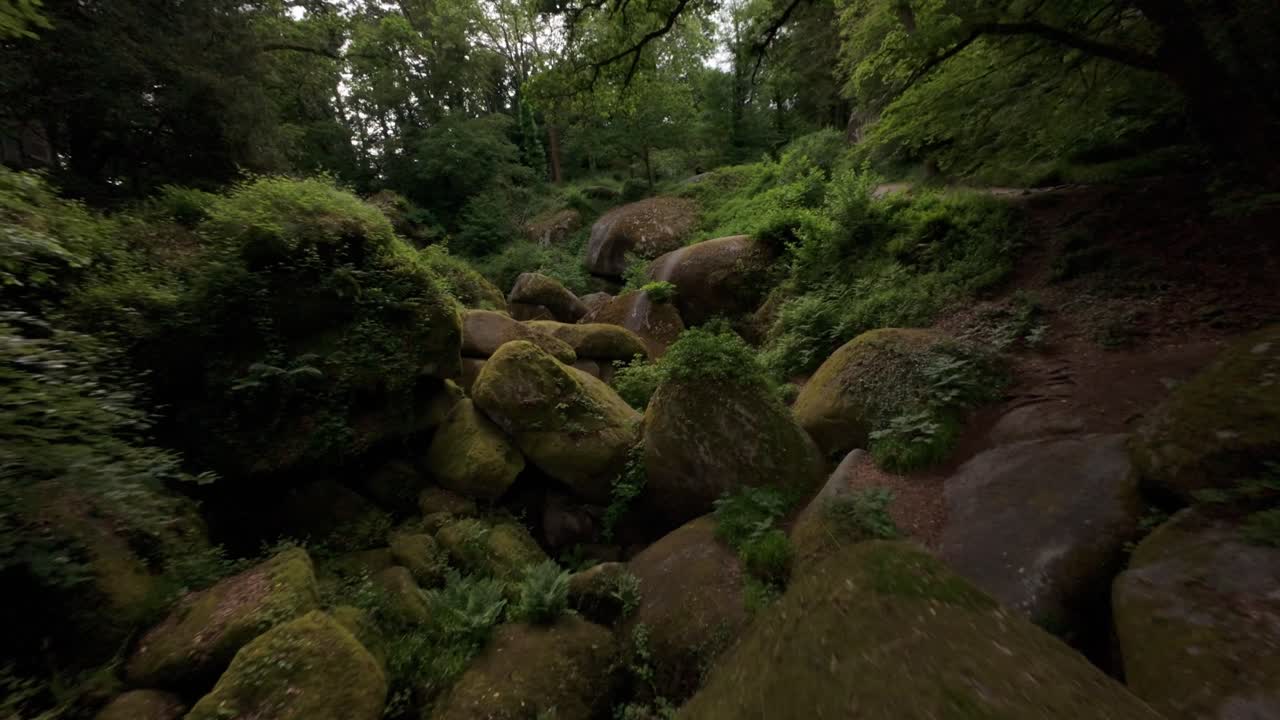 FPV drone explores the otherworldly Huelgoat forest, revealing ancient secrets in France