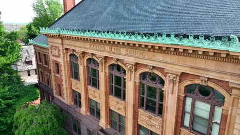 Rising-aerial-shot-of-Victorian-era-private-school-building