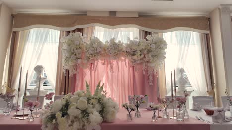 a hall decorated for a modern, lavish wedding