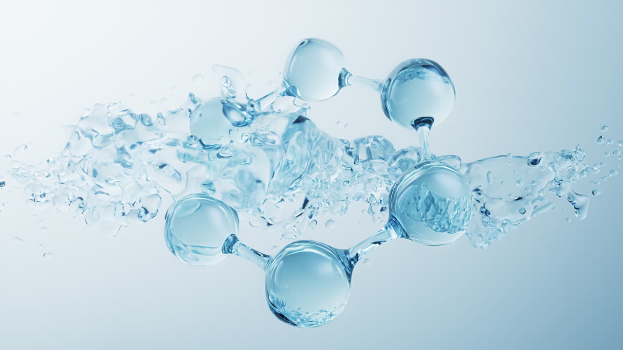 분자 및 흐르는 물 액체 배경, 3d 렌더링