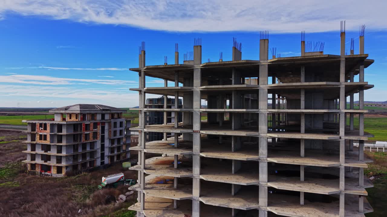Aerial view of an unfinished urban construction site