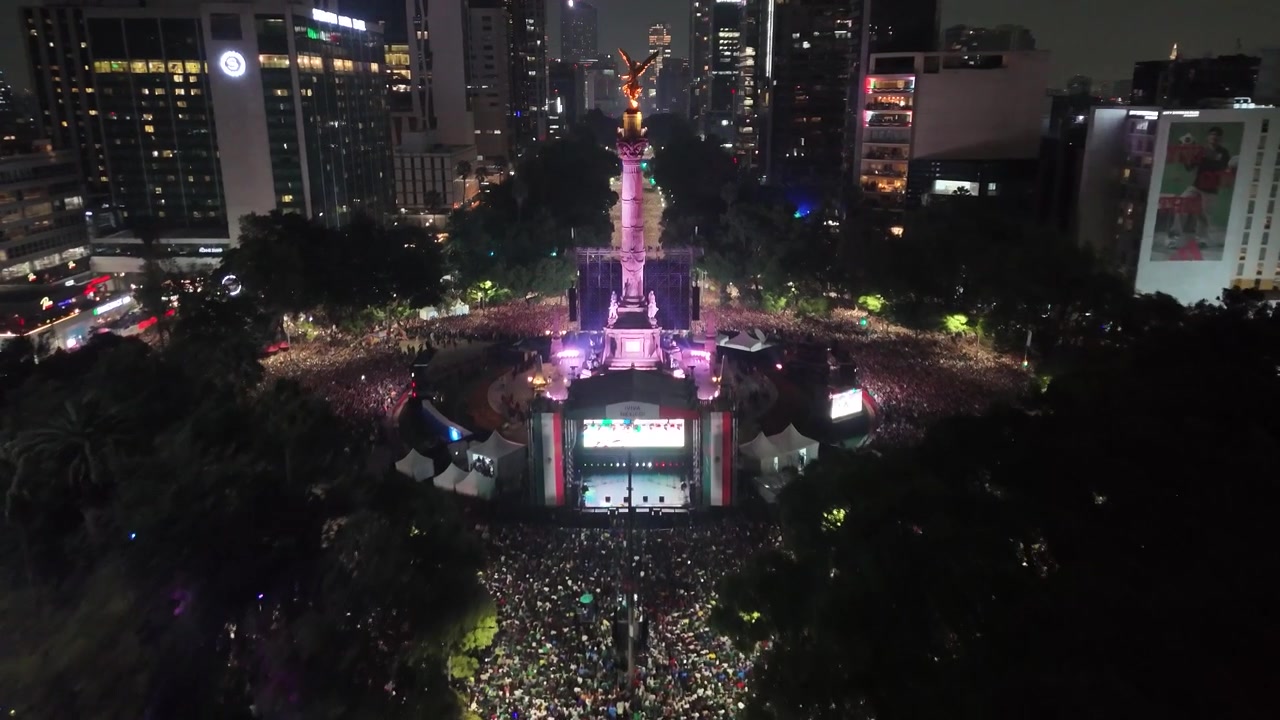 Aerial video of massive celebration at mexico city main avenue