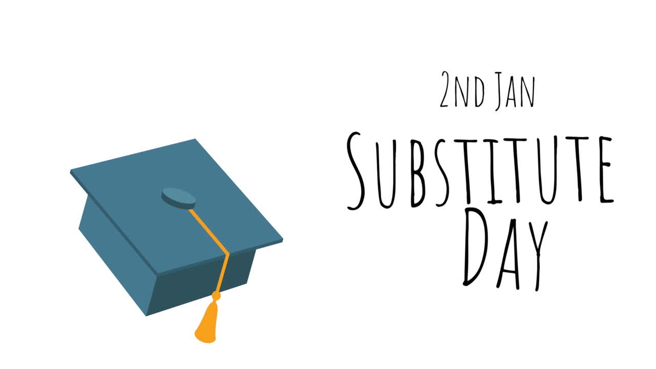 ⁇ 색 배경에 있는 졸업  ⁇  아이콘 위에 대체 날 텍스트의 애니메이션