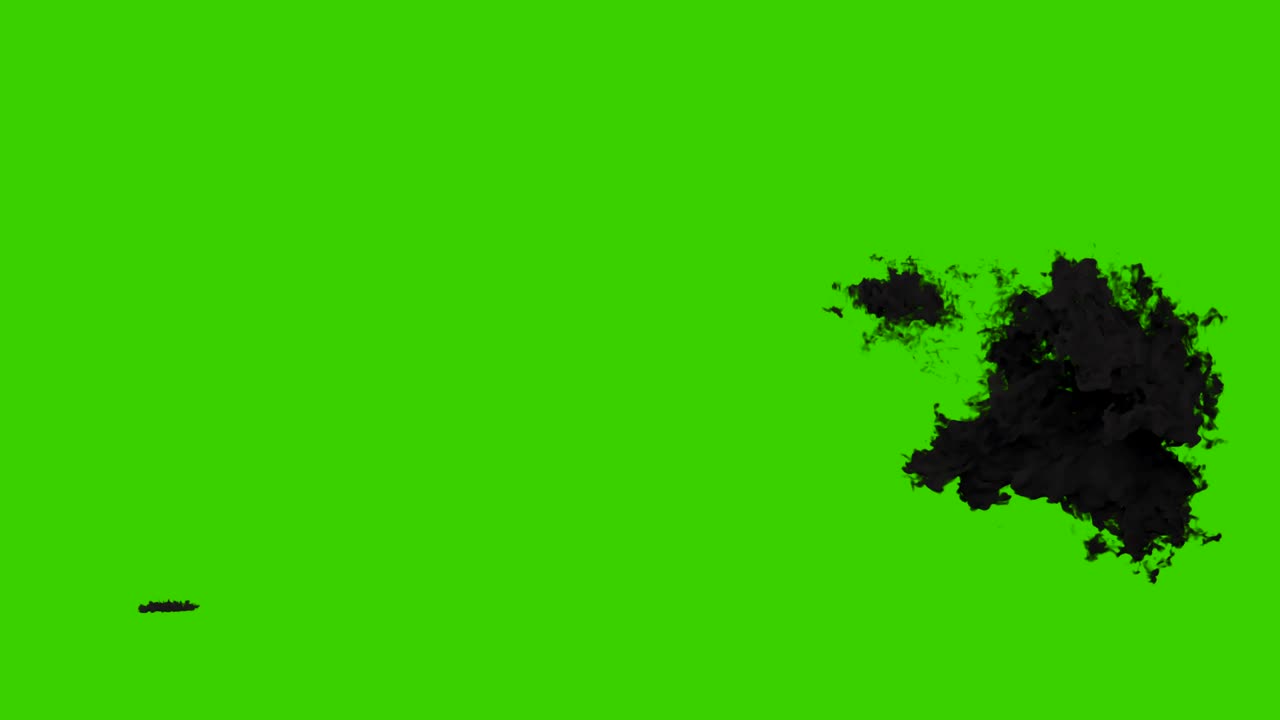 A strong explosion of fuel or explosives with a large amount of black billowing smoke. An explosion with black smoke, a bomb explosion and real smoke. VFX animation in front of green screen.