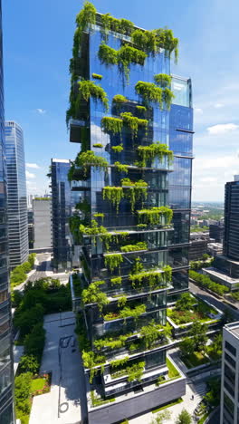 modern skyscraper with vertical gardens in an urban setting