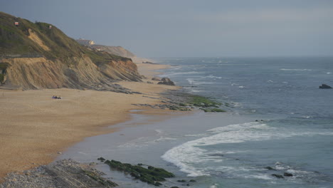 4k static panoramic shot of the ocean shore in portugal