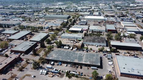 Clear-Aerial-Shot-of-the-Warehouses-in-Calgary-in-Summertime