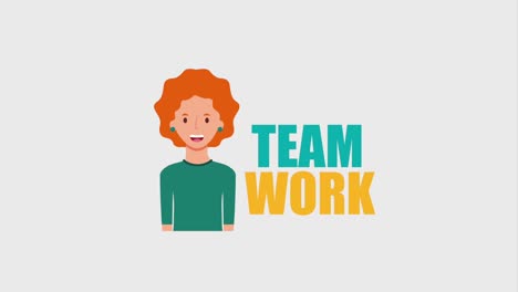 portrait woman character team work words