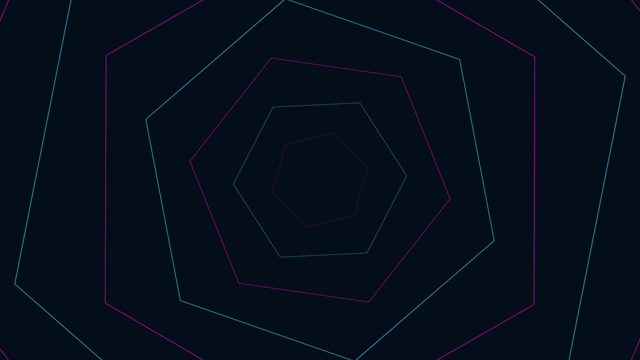 Abstract Animation of Pulsing Neon Hexagons on Dark Background
