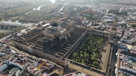 aerial pan reveals layout of mezquita-catedral de córdoba (unesco site); spain