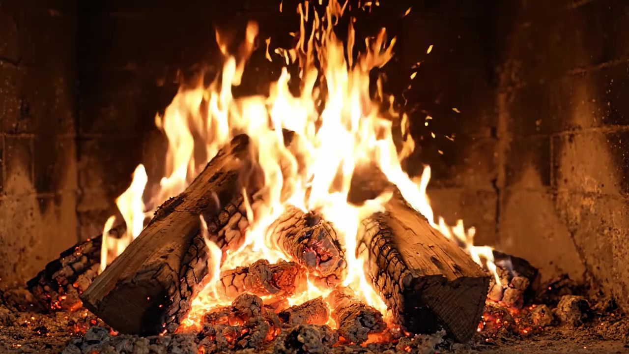Le braci ardono nel focolare: un fuoco caldo e invitante crepita con fiamme vivaci, creando un'atmosfera accogliente perfetta per le riunioni invernali.