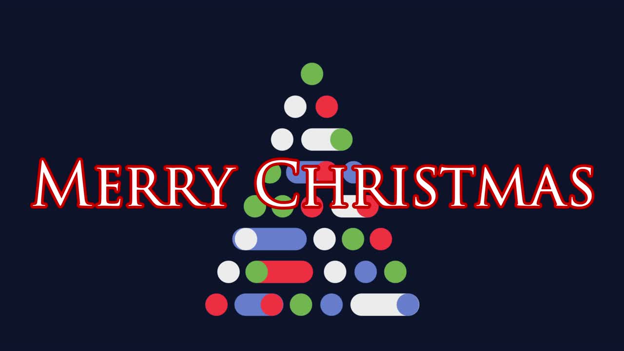 video compuesto digital de texto de feliz navidad y pirámide de neón contra un fondo azul