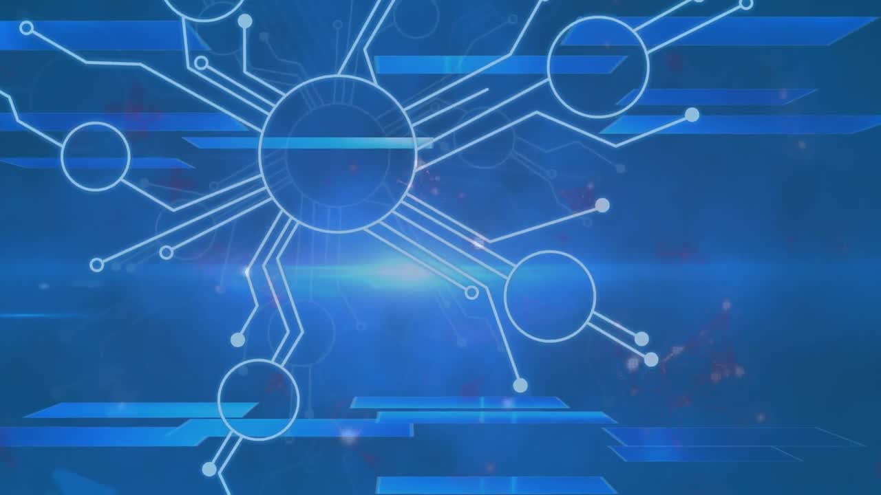 파란색 배경 위의 모양으로 연결된 네트워크의 애니메이션
