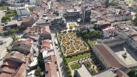 aerial straight down view of famous garden of saint barbara in braga, portugal