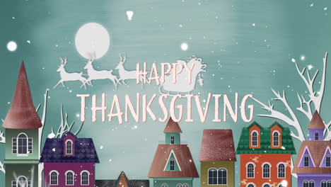 Animation-Eines-Fröhlichen-Thanksgiving-Textes-über-Dem-Weihnachtsmann-Im-Schlitten-In-Der-Winterlandschaft