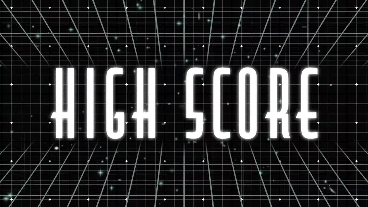 Animation of high score text and light spots over black background