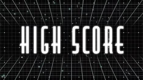 Animation-of-high-score-text-and-light-spots-over-black-background