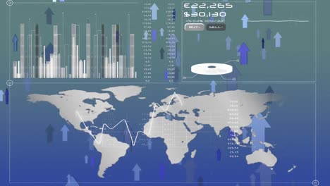 Flechas-Moviéndose-Hacia-Arriba-Y-Datos-Moviéndose-Detrás-Con-El-Mapa-Mundial