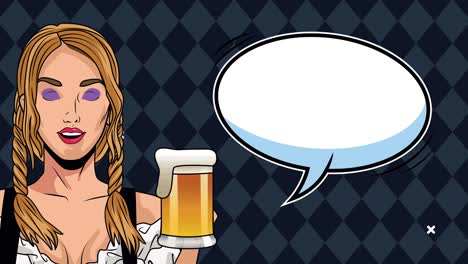 happy oktoberfest celebration animation with sexi girl drinking beer