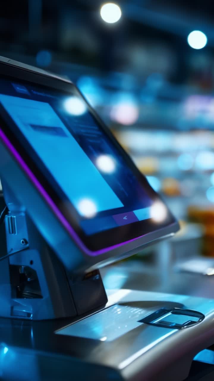 A Modern Checkout Station Featuring a High-Tech Touchscreen Interface ...