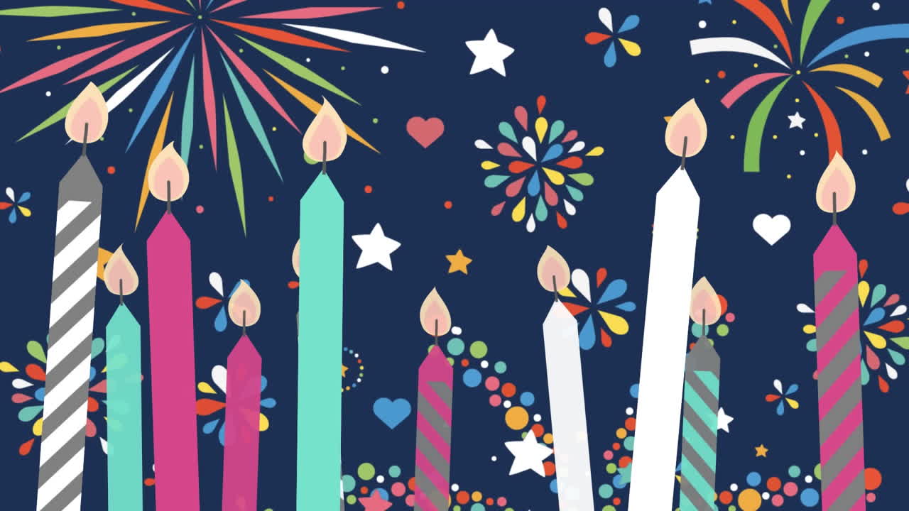 анимация золотых рождественских свечей и новогодних фейерверков на темно-синем фоне