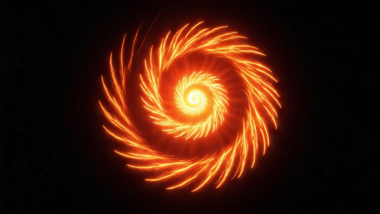 A mesmerizing animated spiral of vibrant orange flames swirling against a dark backdrop, creating a captivating visual effect of motion and energy