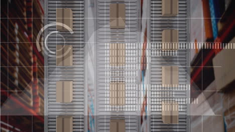 animation of statistics processing over conveyor belts with boxes