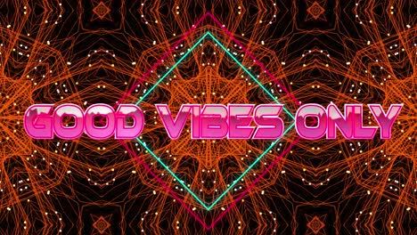 animation of good vibes only text over kaleidoscopic moving shapes