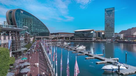 busy lunchtime crowds bustle their way through sydneys famous darling harbour in this time lapse