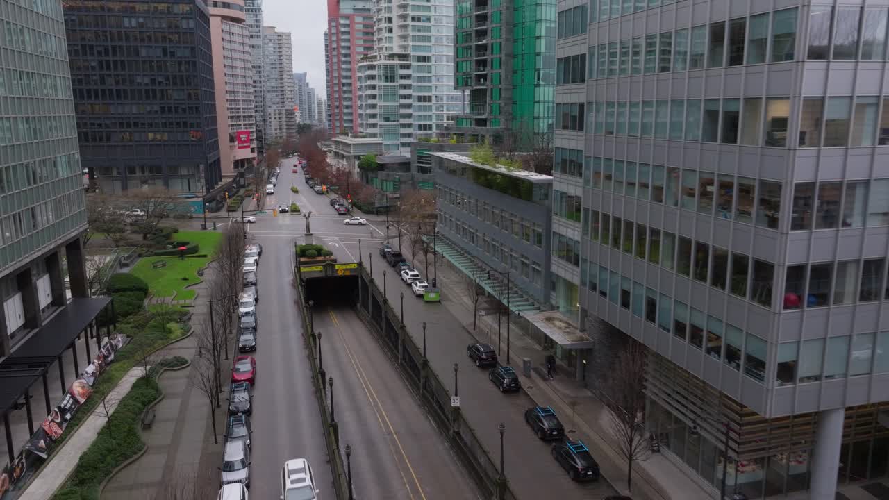 tesla cybertruck driving into tunnel dowtown vancouver