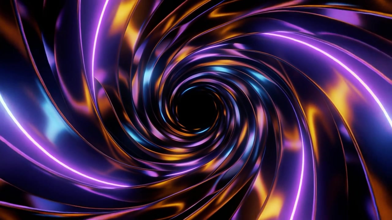 Tunnel a spirale astratto con luci al neon in loop continuo rotante