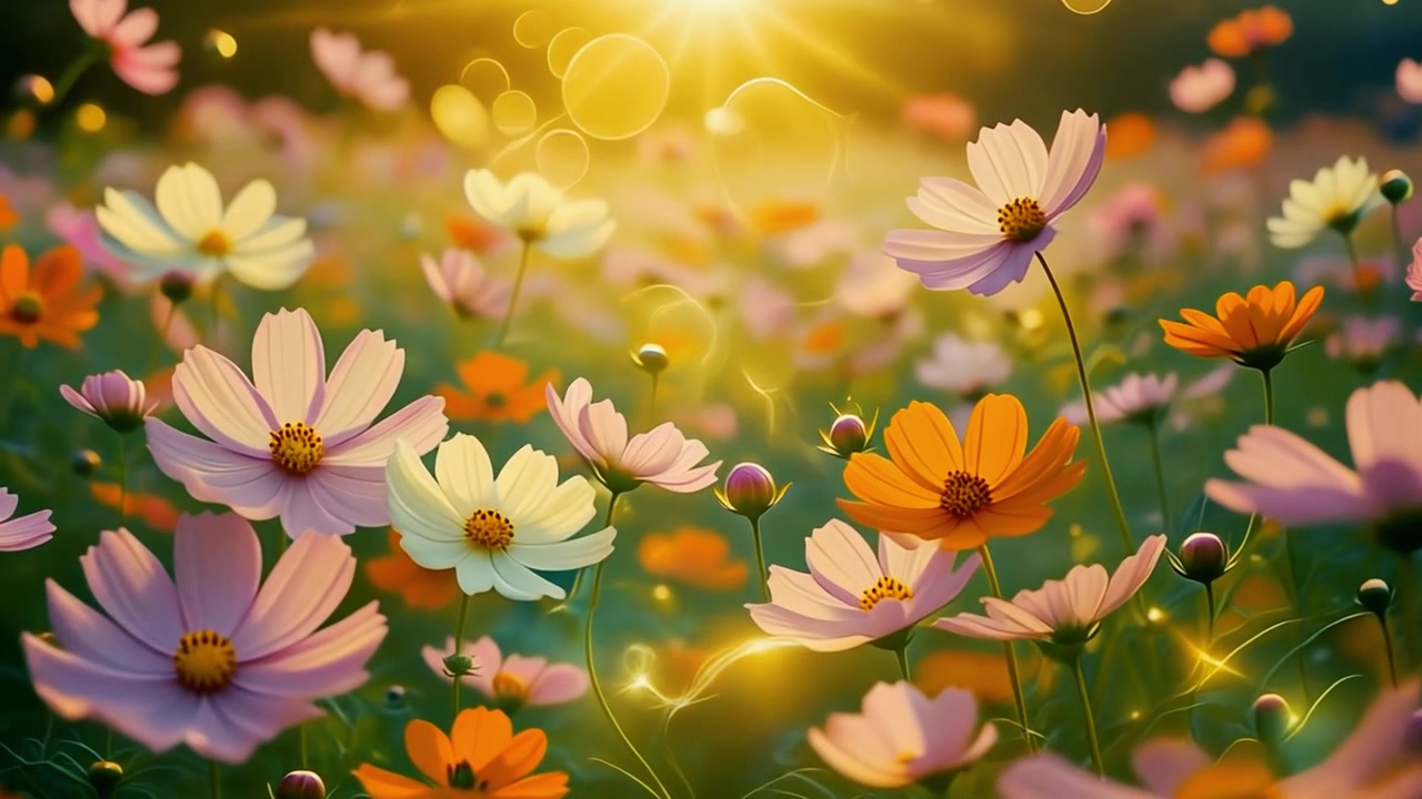 Vibrant Cosmos Flowers Blooming in a Sunny Meadow