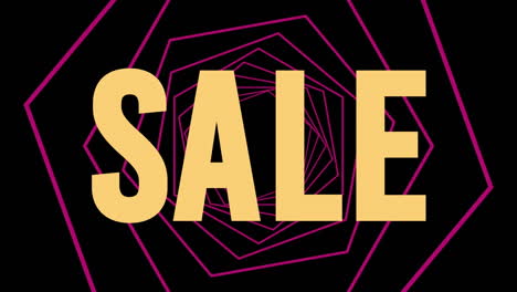 animation of sale text over shapes on black background