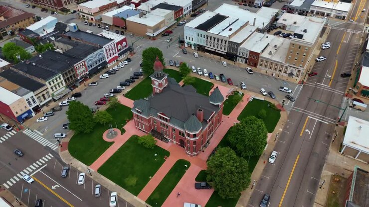Asteroid shot using a DJI drone of the courthouse in downtown Paris Tennessee
