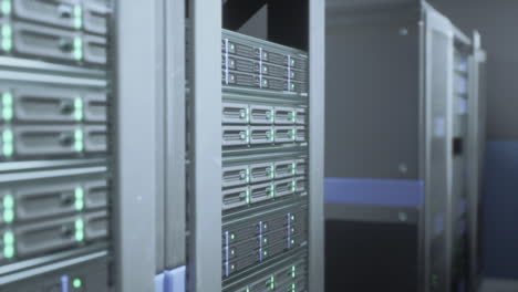 close up of server racks in a data center