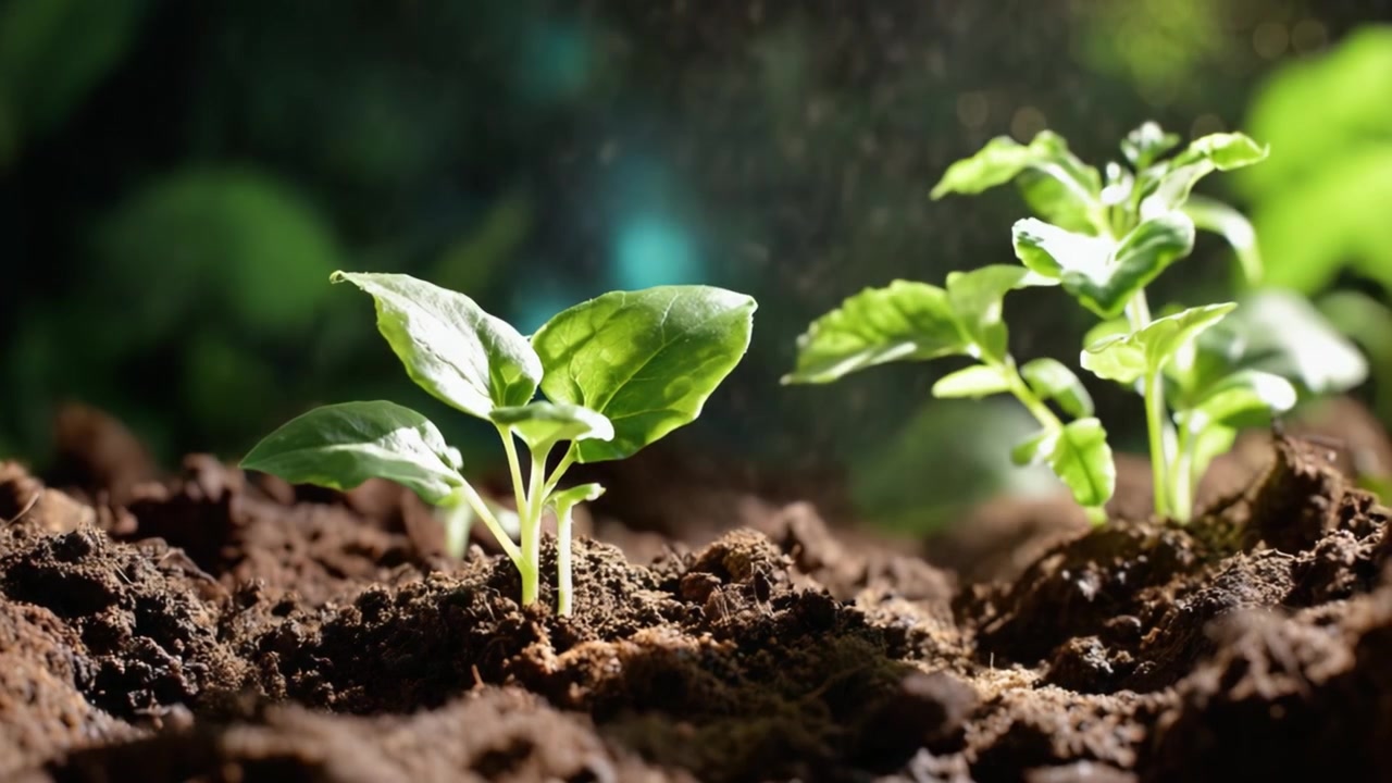 Growth of New Plants in Nutrient-Rich Soil: Capturing the Essence of Nature and the Beauty of Plant Life in a Lush Green Environment
