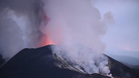 volcano eruption with thick smoke in canary islands