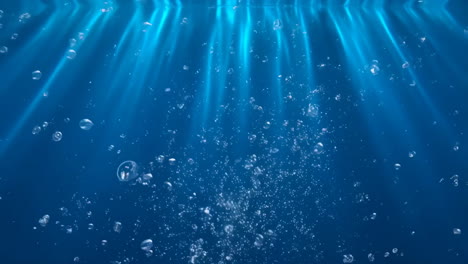 blue underwater scene with light rays and bubbles