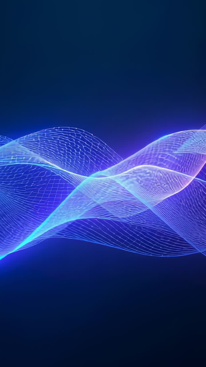 Vertical video: Starting frame, glowing mesh ribbon flowing and crossing navy canvas, creating glow