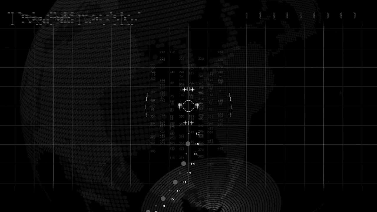 Complex digital HUD interface with LIDAR scanning elements. Designed for sci-fi tech videos, military simulations, and advanced tactical data visualizations.