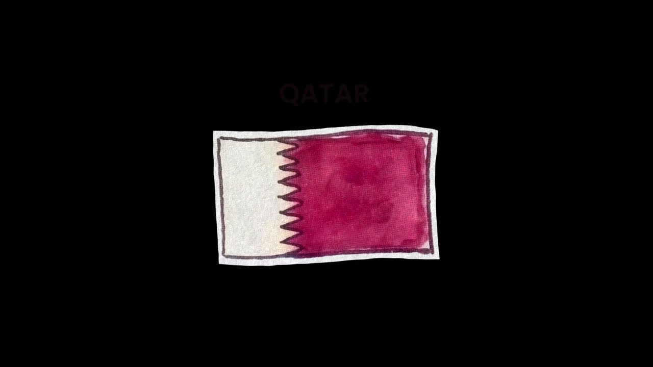 Hand-Drawn Watercolor Flag of Qatar on Black Background