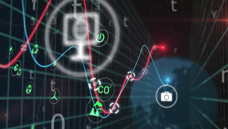 animación de iconos de ecología y procesamiento de datos en todo el mundo.