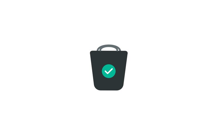 Animeret indkøbspose-ikon med flueben for fuldførelse
