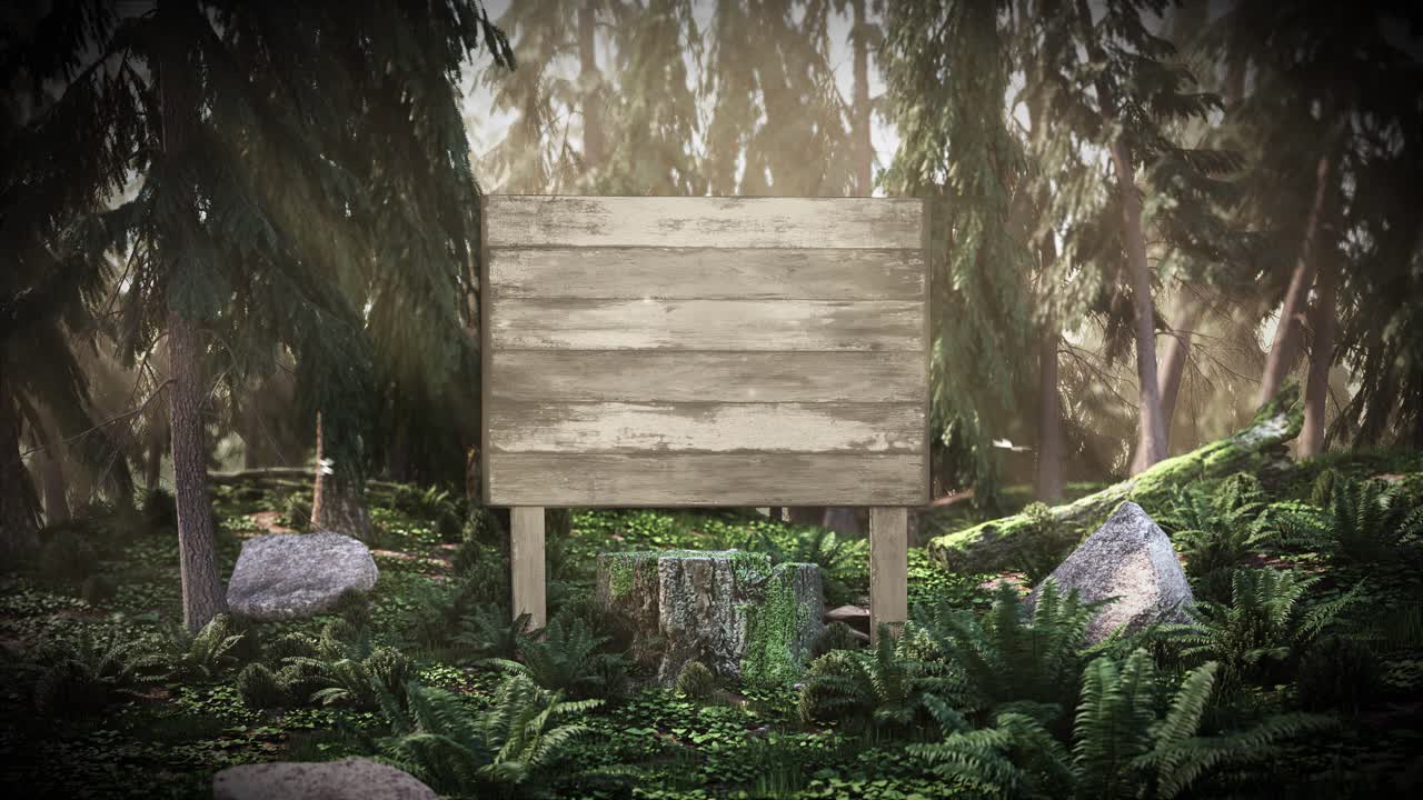 Dawn in the woods with a noticeboard