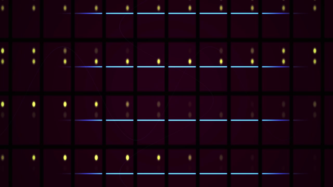 Futuristic Digital Grid with Moving Yellow Dots and Blue Lines