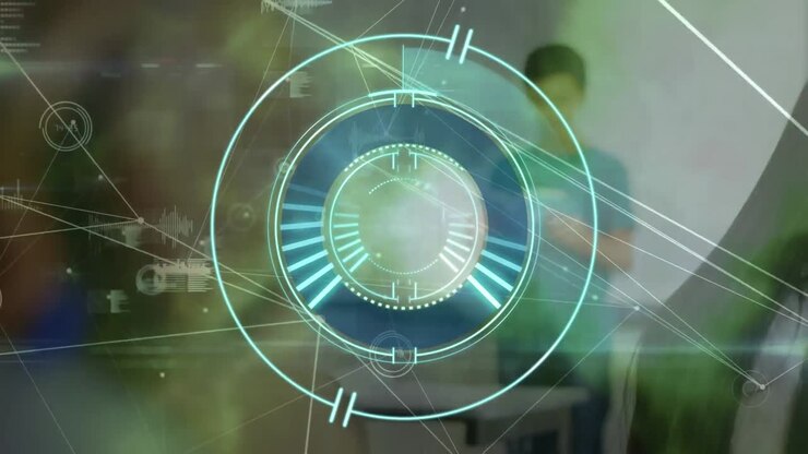 Animation of scope scanning over networks of connections with glowing spots