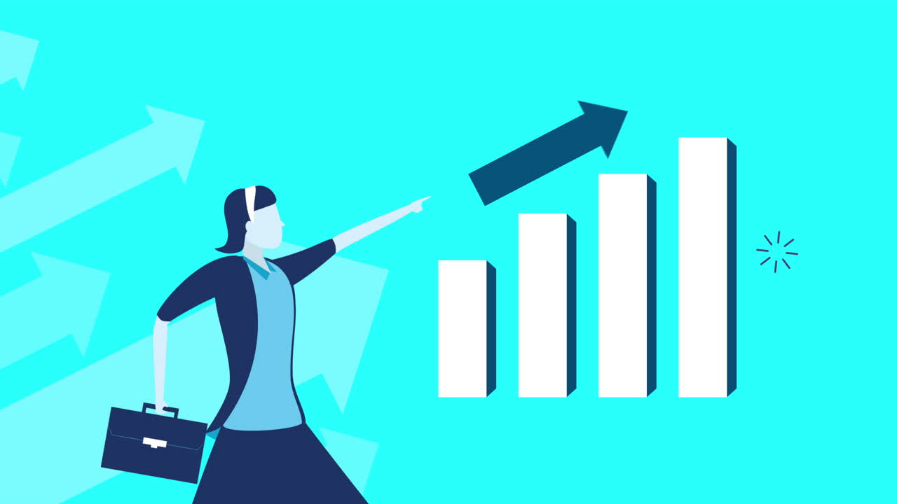 mujer de negocios corriendo en bares de estadística